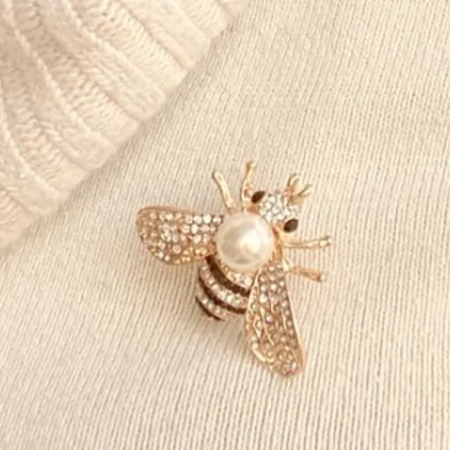 Bee Brooch Gold Pearl Charity Pin Crystal