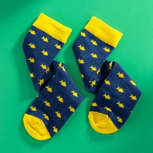 Blue men's Egyptian cotton socks with fishes on them