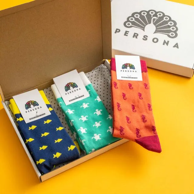 Men's sea themed Egyptian cotton sock gift set