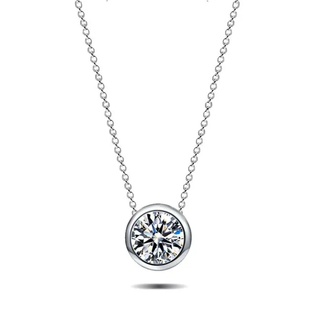 925 Sterling Silver Created Diamond Dot Pendant Necklace