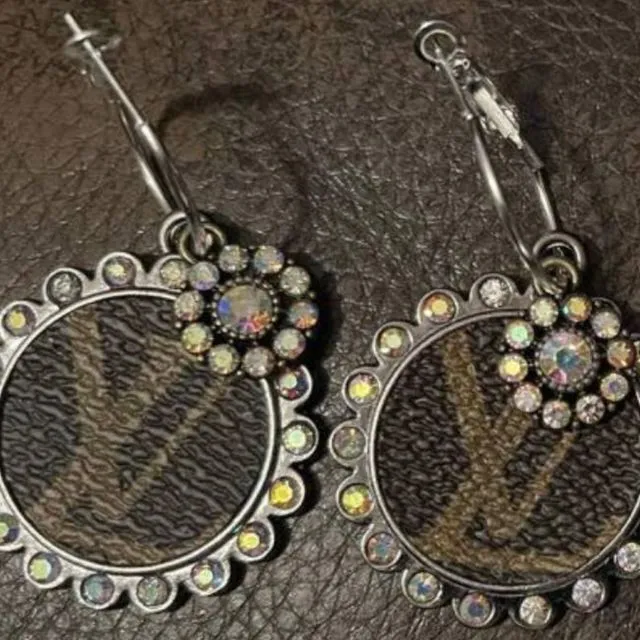 Lv Rhinestone Upcycled Earrings