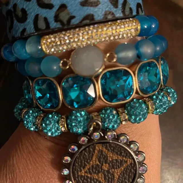 Lv Upcycled Blue Leopard bracelet