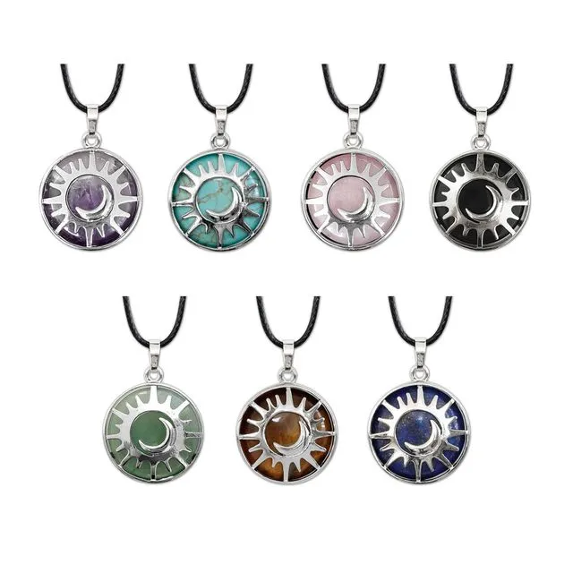 Sun & Moon Crystal Stone Necklaces, Silver Gem Pendant Gemstone Jewelry Necklaces
