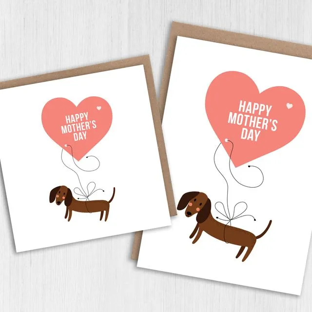Dog balloon heart Mother’s Day card (Size A6/A5/A4/Square 6x6")