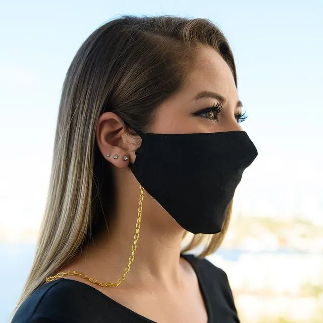 BLACK LINEN MASK WITH CHAIN (CASE OF 6)