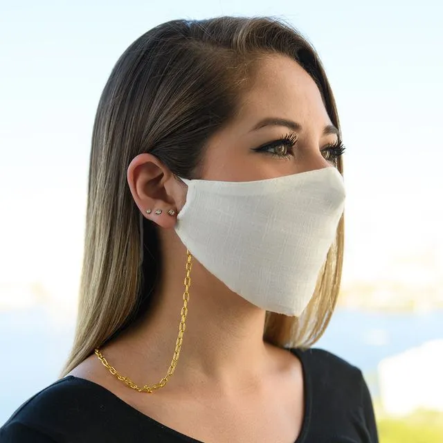WHITE LINEN MASK WITH CHAIN (CASE OF 6)