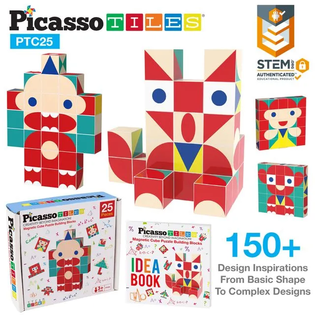 PicassoTiles 25 Piece Infinite Magnetic Puzzle Mix & Match Toy Set PTC25