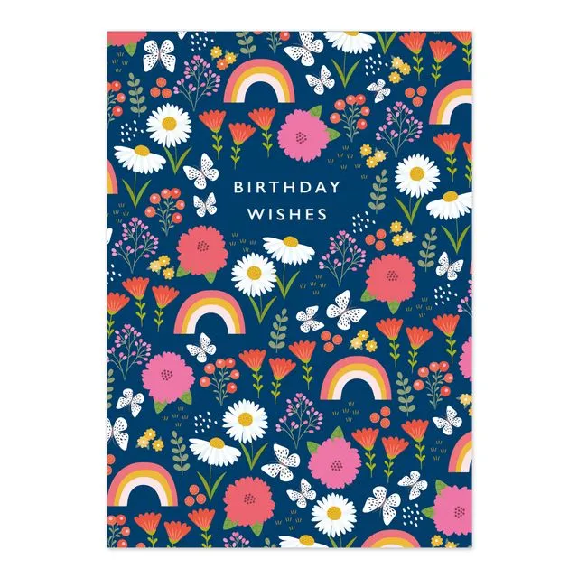 Birthday Wishes Rainbow and Floral Card