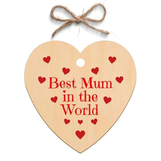 Second Ave Best Mum in The World Wooden Hanging Heart Gift Plaque Mothers Day Birthday Christmas Gift