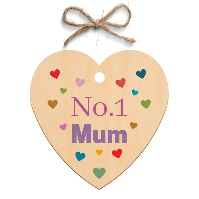 Second Ave No1 Mum Wooden Hanging Heart Gift Plaque Mothers Day Birthday Christmas Gift