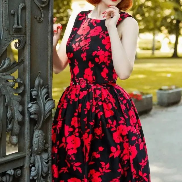 Annie Red Floral Swing Dress