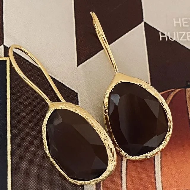 Earrings cateye stone brown