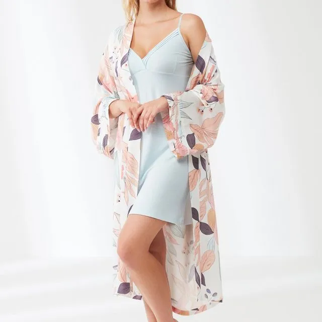 Bamboo Floral Pattern Dressing Gown & Night Gown Set