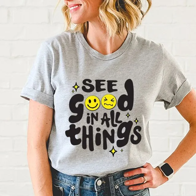 TS2954K -SEE GOOD IN ALL THINGS Graphic Print Women Top Packaged 2-2-2 (SML)
