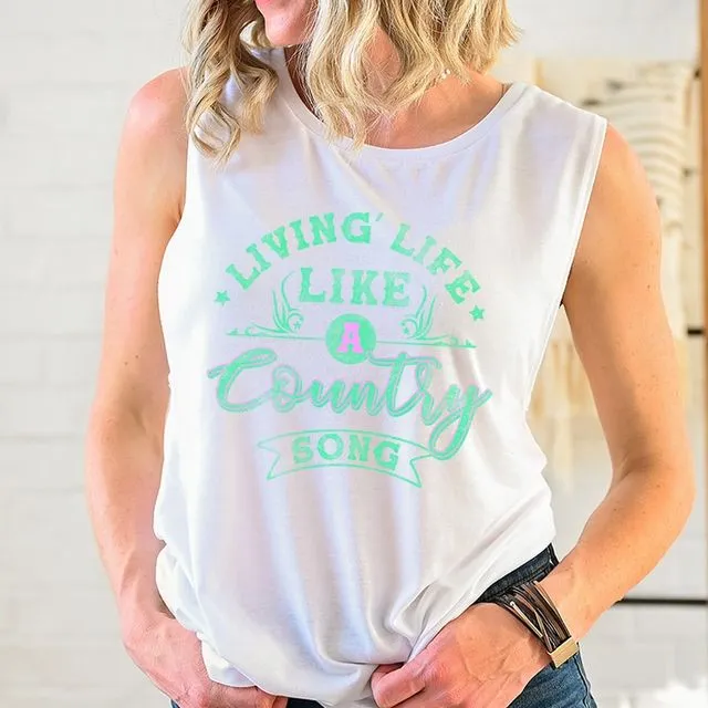 TTA3009K -LIVING LIKE A COUNTRY SONG Graphic Print Women Top Packaged 2-2-2 (SML)