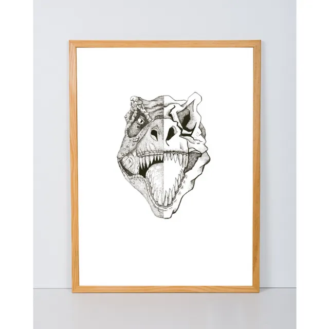 Black and White T-Rex Pen Illustration Print