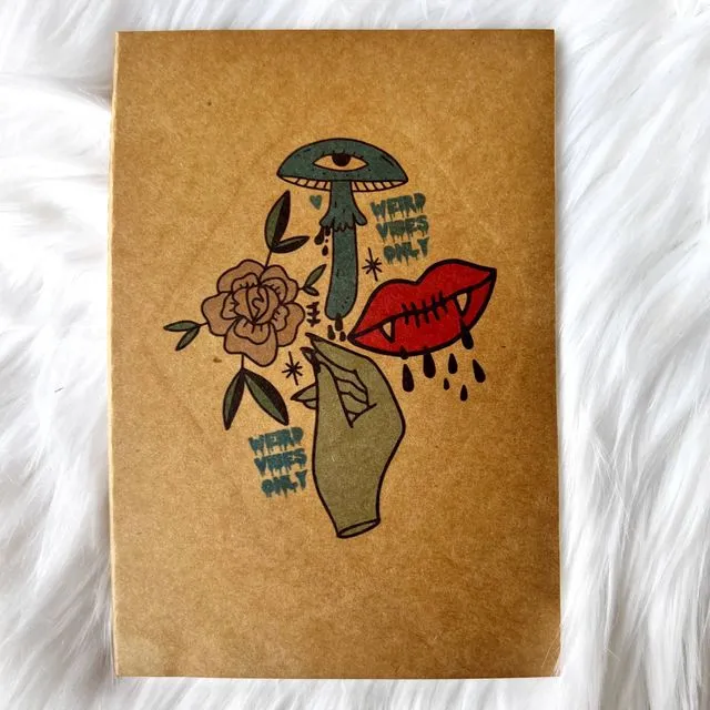 Weird vibes only A5 notebook with lined pages, journal
