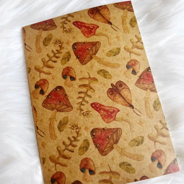 Mushrooms & moths notebook & journal, A5 notebook lined