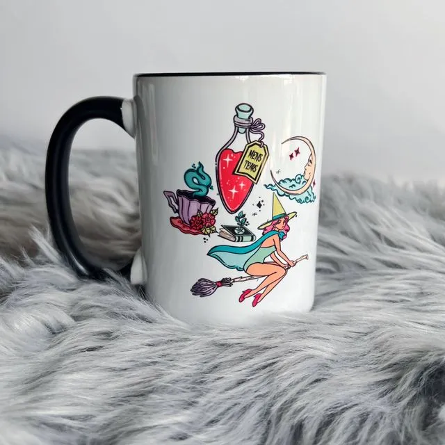 Mens tears ceramic coffee mug with witchy design, 15oz