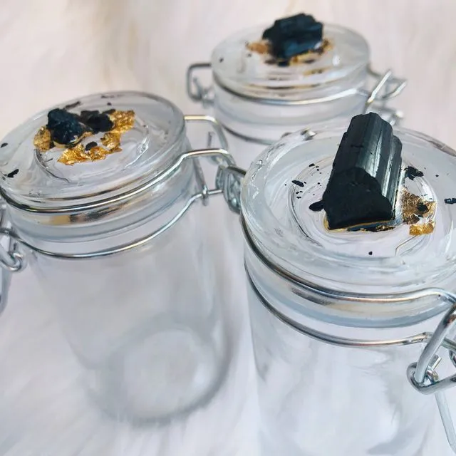 Tourmaline & gold stash jar, crystal decorative jar