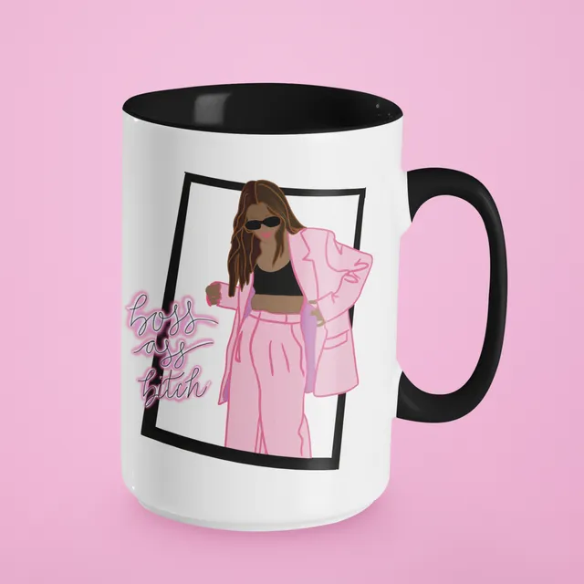 Boss ass bitch coffee mug, female empowerment gifts Pink suit