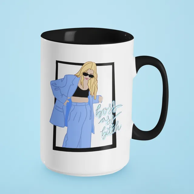 Boss ass bitch coffee mug, female empowerment gifts Blue suit