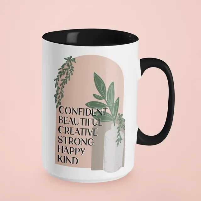 Confidence affirmation ceramic coffee mug modern plant scene