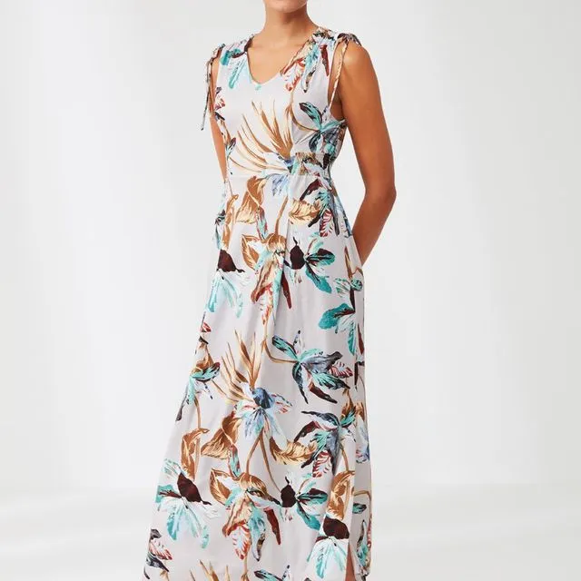 Bamboo Tropical Patterned Long Dress