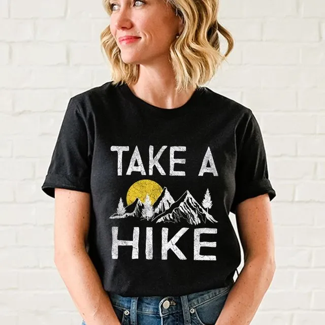 TS3014K -TAKE A HIKE Graphic Print Women Short Sleeve Top Packaged 2-2-2 (SML)