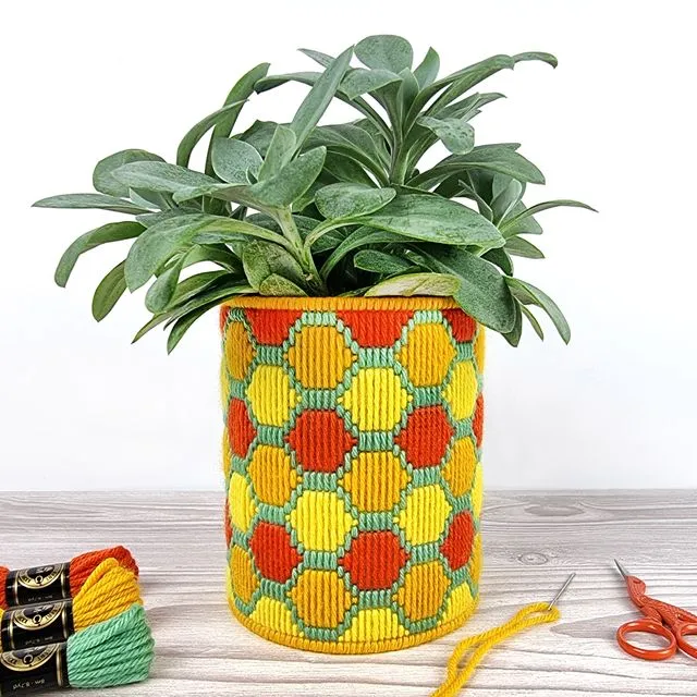 Bargello Tapestry Kit, DIY Craft Kit, Honeycomb Planter Plant Pot