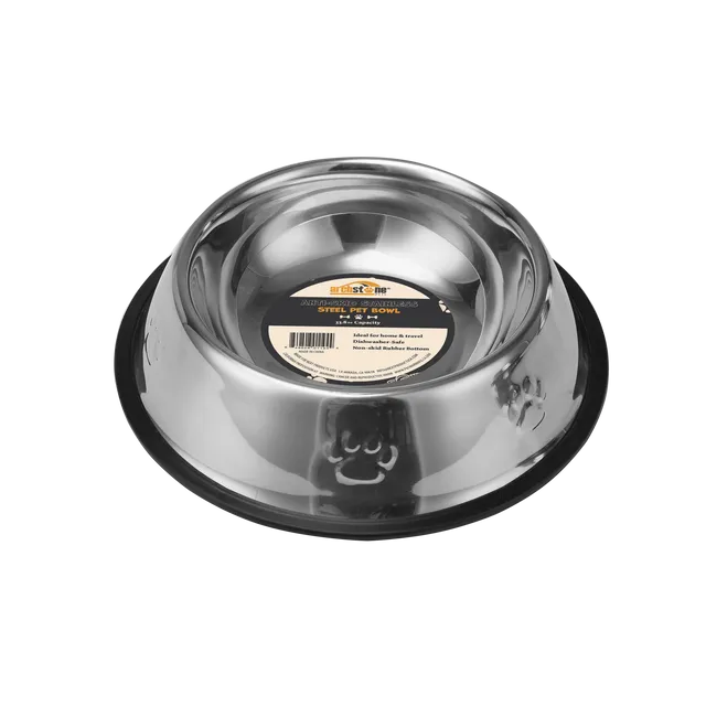Anti-Skid Stainless Steel Pet Bowl, 33.8 oz, Diswasher-Safe