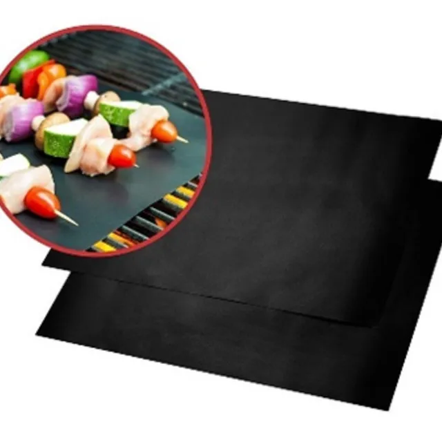 BBQ Grill Mat - 2 pc Set, Outdoor Grilling Clean Easy Black