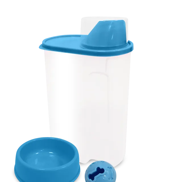 Pet Essentials Kit - Food Container, Treat Ball Toy, Bowl Blue