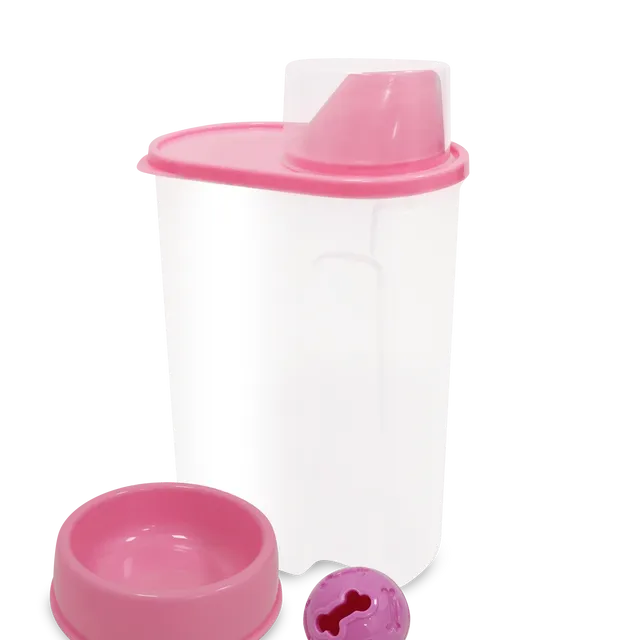 Pet Essentials Kit - Food Container, Treat Ball Toy, Bowl Pink