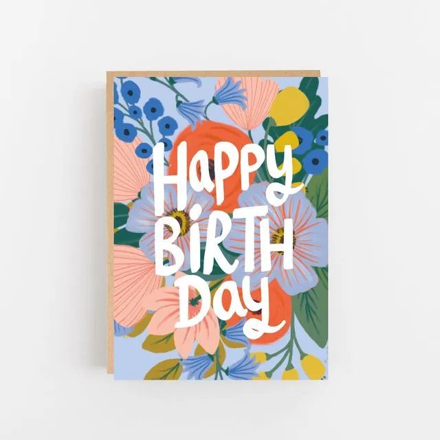 Lomond Paper Co. A6 Card - Happy Birthday Floral Blue