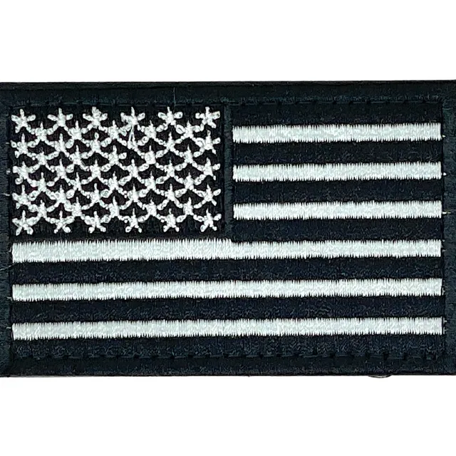 Tactical USA Flag Patch with Detachable Backing Black & White