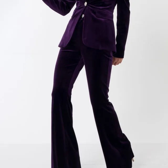 Purple Fitted Velvet Blazer