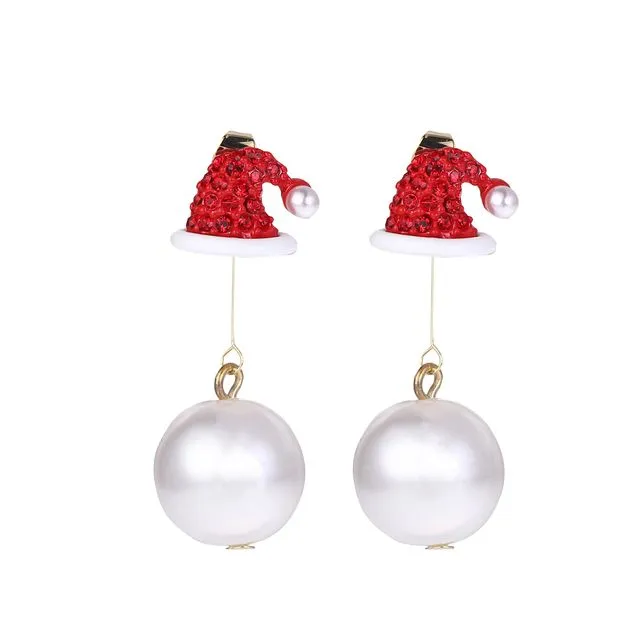 Christmas Earrings "Santa Hat with Pearls"