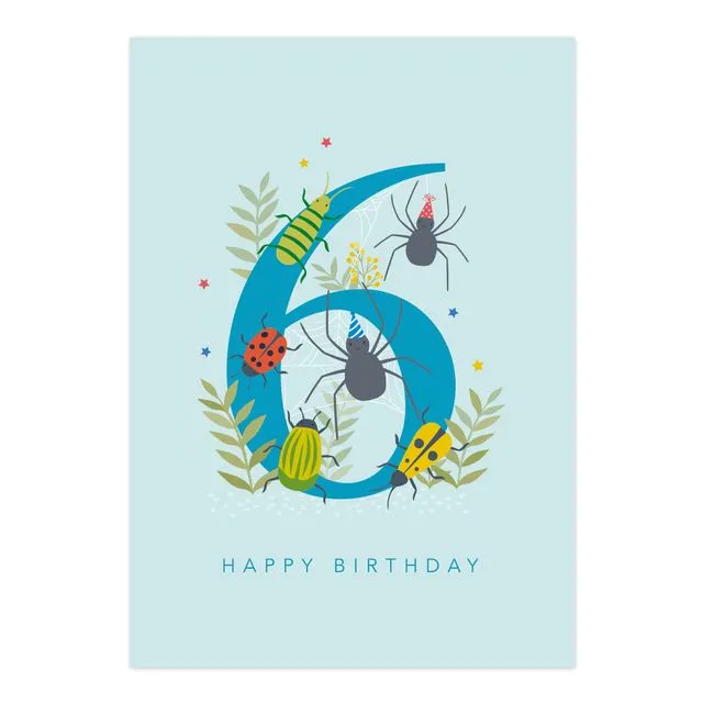 Age 6 Birthday Card Boy Bugs
