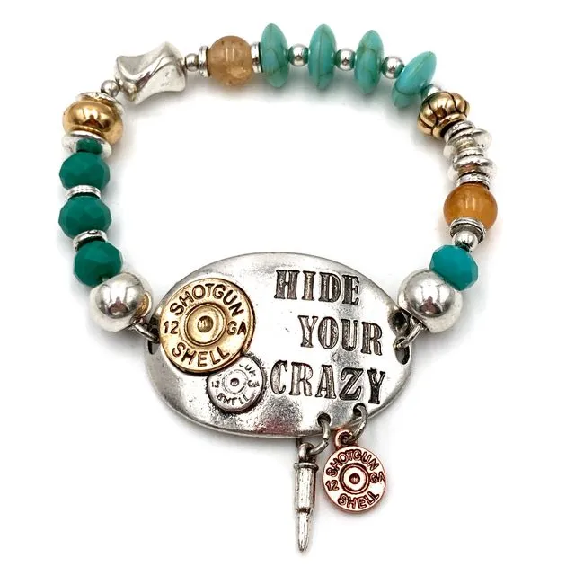 Hide Your Crazy Shotgun Bullet Turquoise Beads Stretch Bracelet