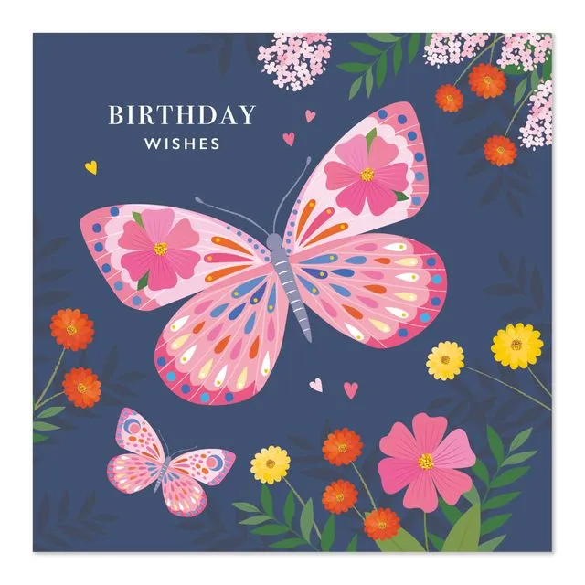 Birthday Wishes Pink Butterfly Card