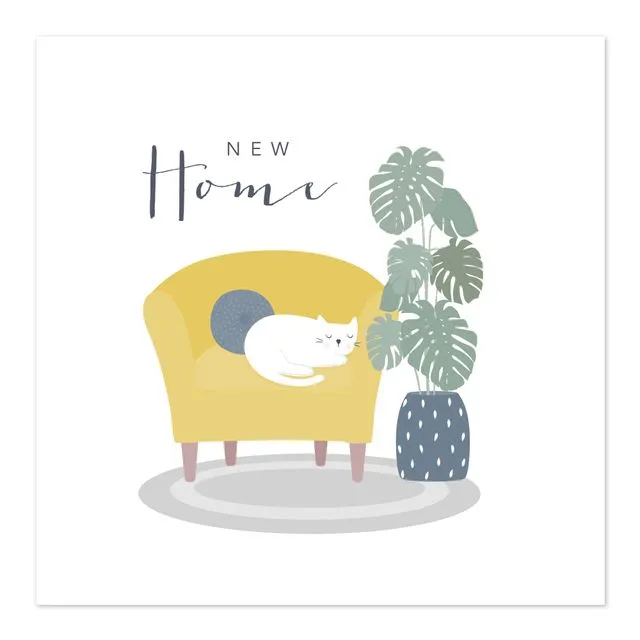New Home Card Cat on Yellow Chair
