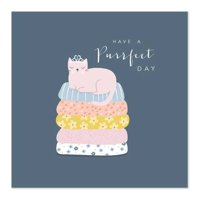 Happy Birthday Card Purrfect Day Cat on Pillows