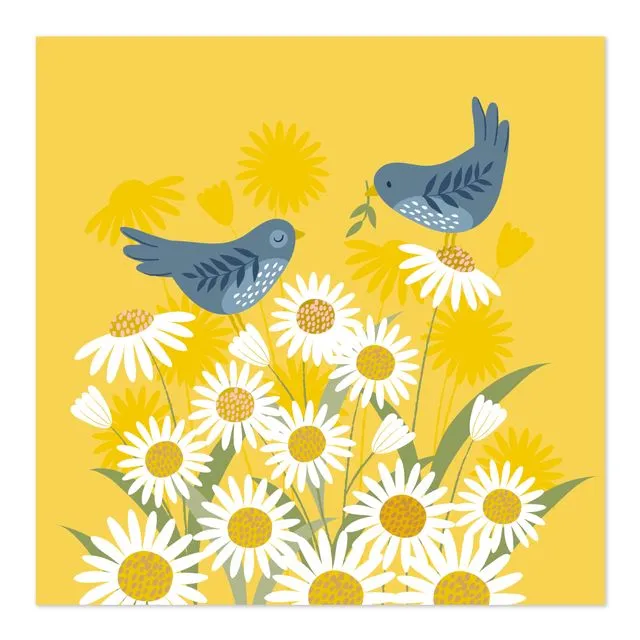 Daisy Blue Birds Art Card