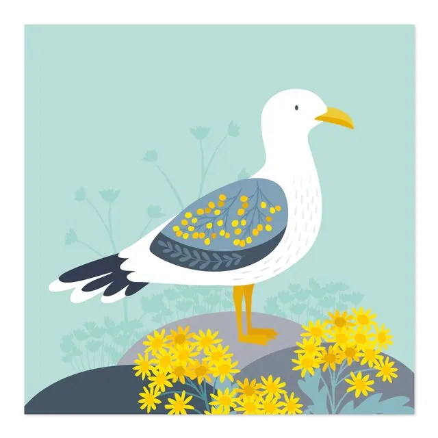 Floral Seagull Art Card
