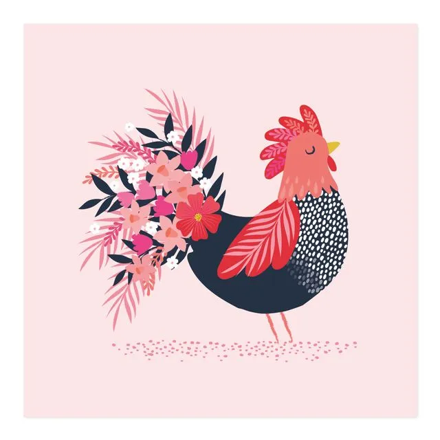 Floral Hen Art Card