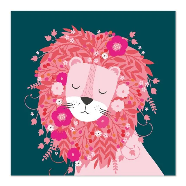 Lion with Floral Mane Art Card