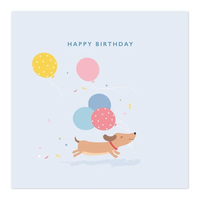 Happy Birthday Dog running with balloons