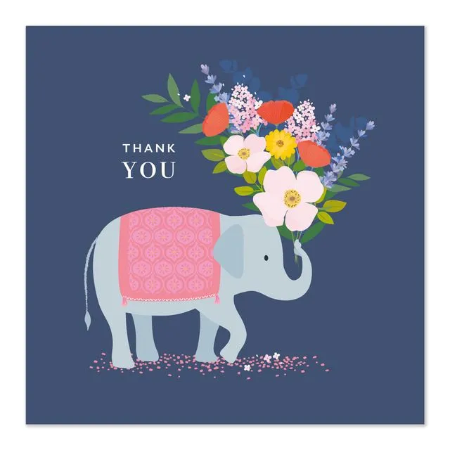 Thank You Card Elephant with Flowers
