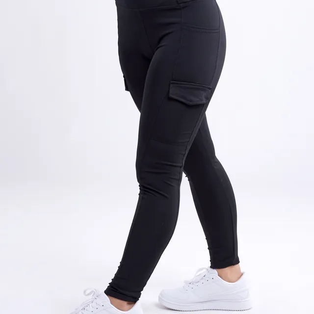 High-Waisted Leggings with Side Cargo Pockets Black